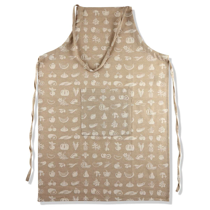 Apron of pure organic cotton jacquard fruits hazelnut with bib and central pocket.